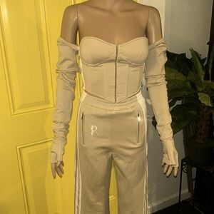 So Real 2 piece fancy beige sweat suit size small $40